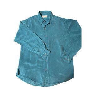 Weekendz off Men's long sleeve button-down teal tencel casual shirt L